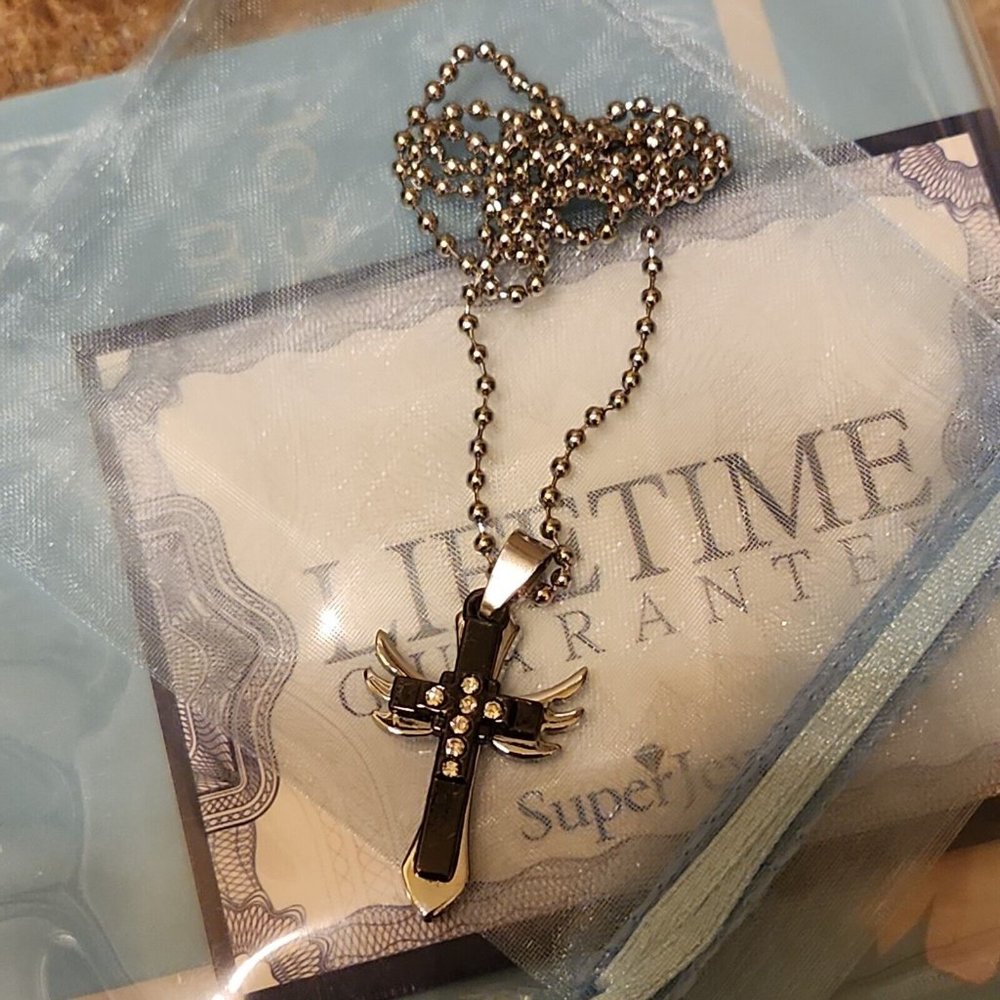 NEW SUPER JEWELER CROSS 20" PENDANT NECKLACE crystal black silver-plated Chain
